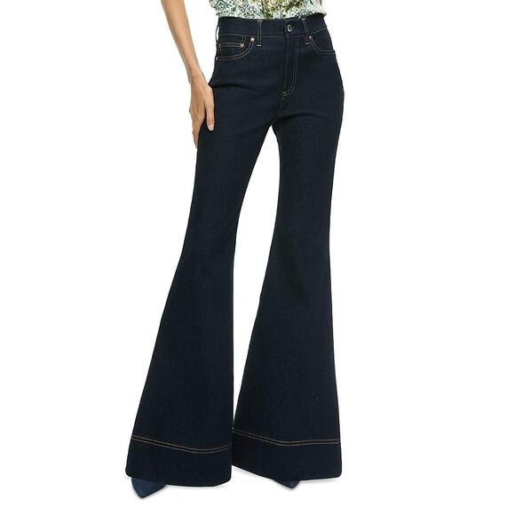 Alice + Olivia High Rise Flare Bottom Leg Jeans In Dark Rinse Size 30 NWT - Picture 1 of 13